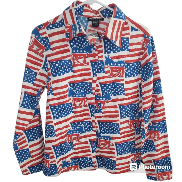 Gaudy Couture Democratic Party USA Flag Sequins Button Up Size small NWT - Picture 1 of 5
